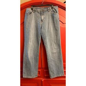 Venezia 18 Average Medium Blue Wide Leg Denim Jeans Red Stitching Stretch EUC